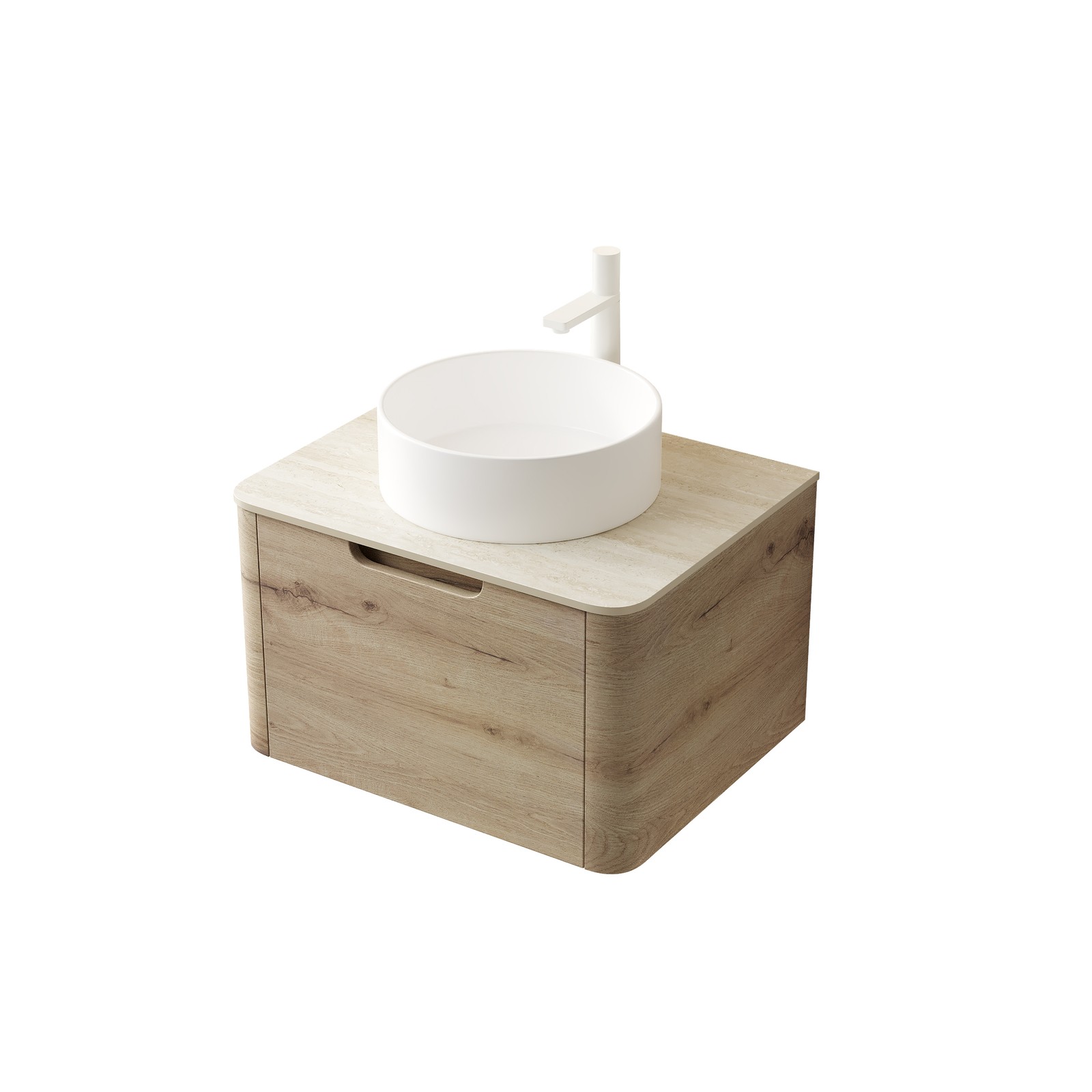 24” XAI Roma Travertine-Pattern Sintered Stone Top and 7070 White Oak Woodgra