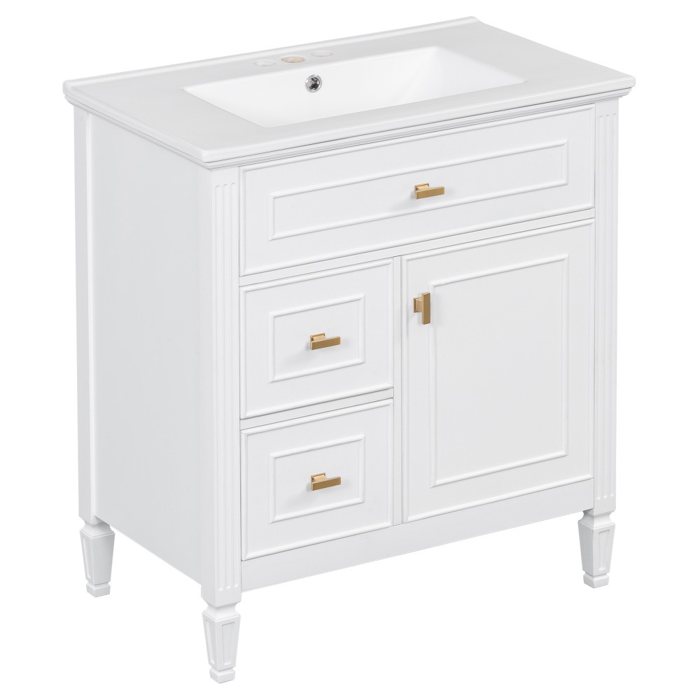 30 Inch Blue Gray Bathroom Vanity Solid Wood Frame MDF Pine Cabinet