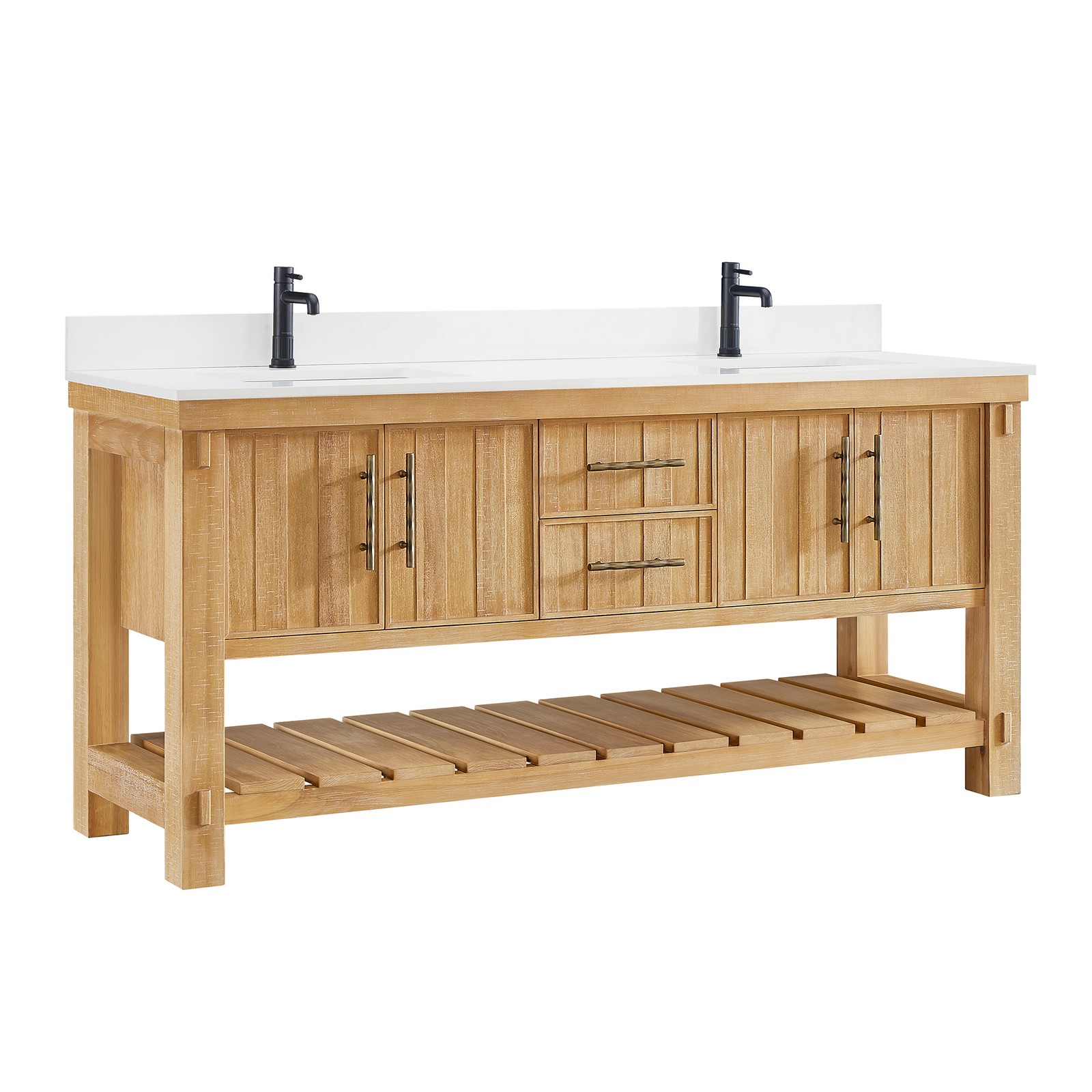 Paris 72″ Double Bath Vanity in Acacia Classic Grey with White Quartz Stone Top