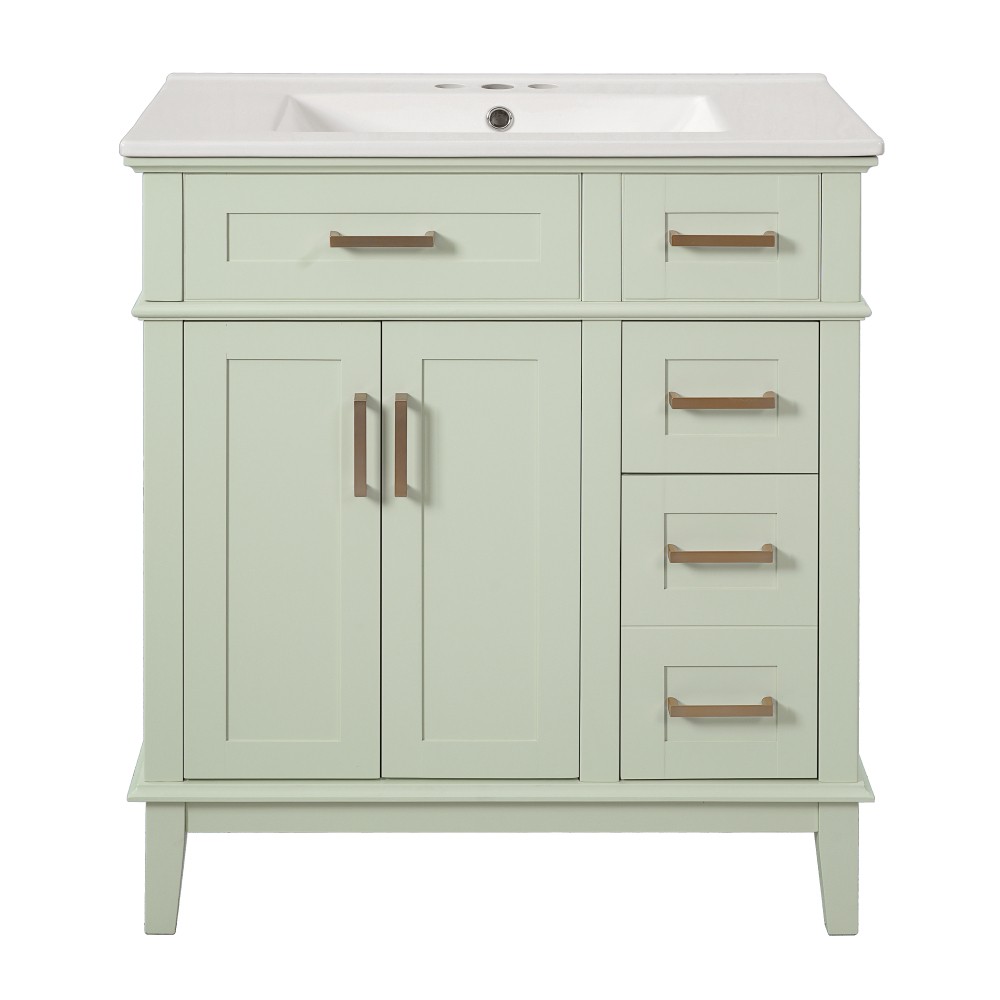30″Bathroom Vanity with Ceramic Sink Modern Storage CabinetwithSoft-Close Doors
