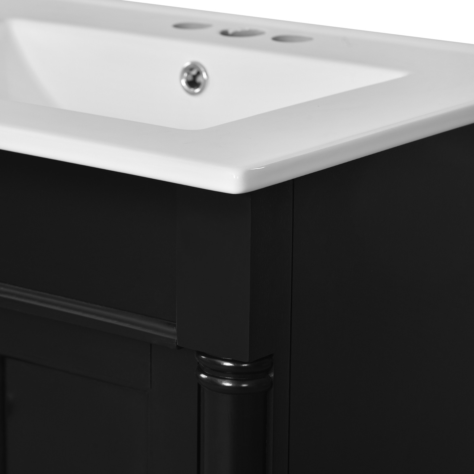 24″ Bathroom Vanity with Sink, Modern 2-Tier Storage Cabinet, Black