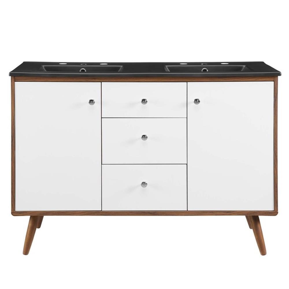 Modway Transmit 47.5″ Modern Wood Double Sink Bathroom Vanity in Walnut/White