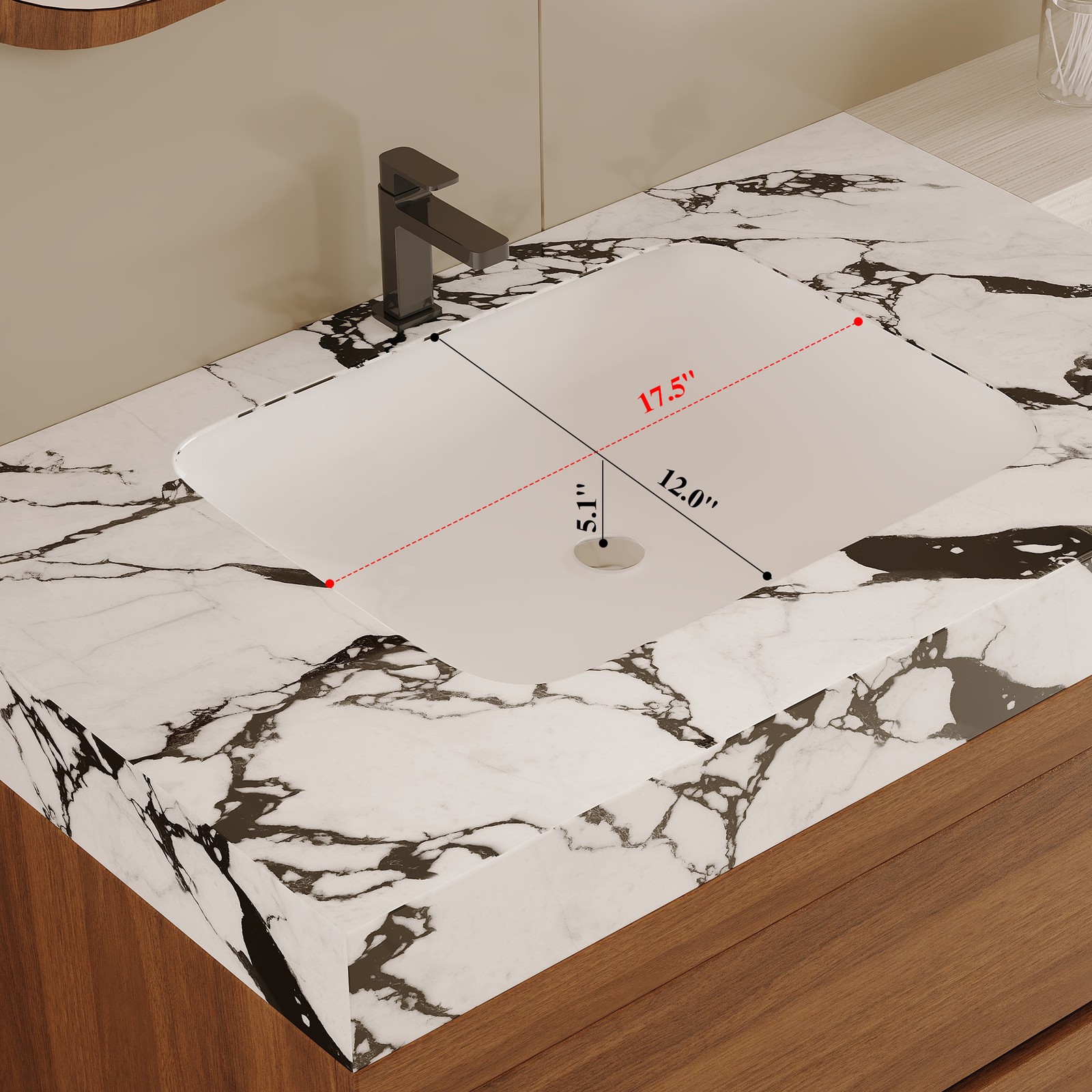 29.9in Plywood Floating Bathroom Vanity Faux Marble Top Ceramic Undermount Sink