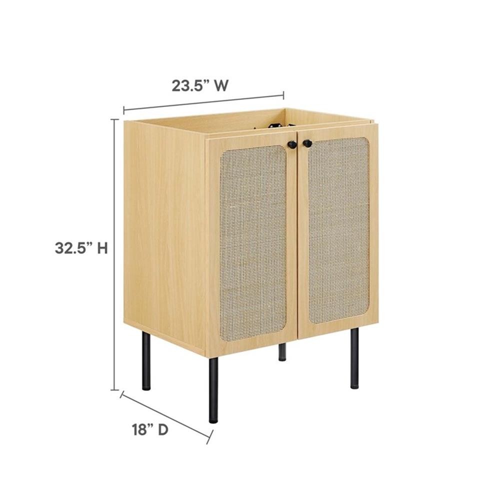 Pemberly Row 24″ Wood & Rattan Bathroom Vanity Cabinet in Oak
