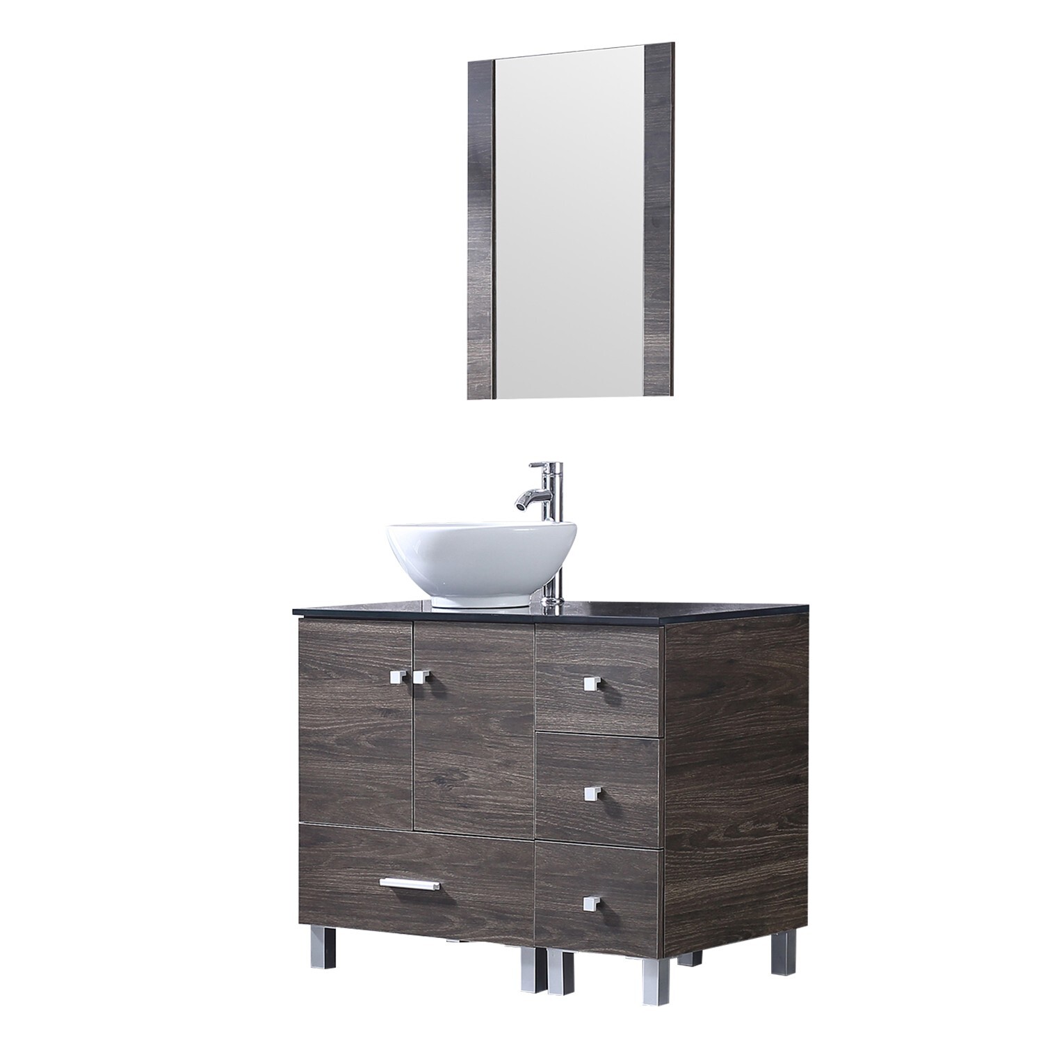 Bathroom Vanity with Sink 36 Inch Cabinet Ceramic Sink w/Glass Top Set Brown