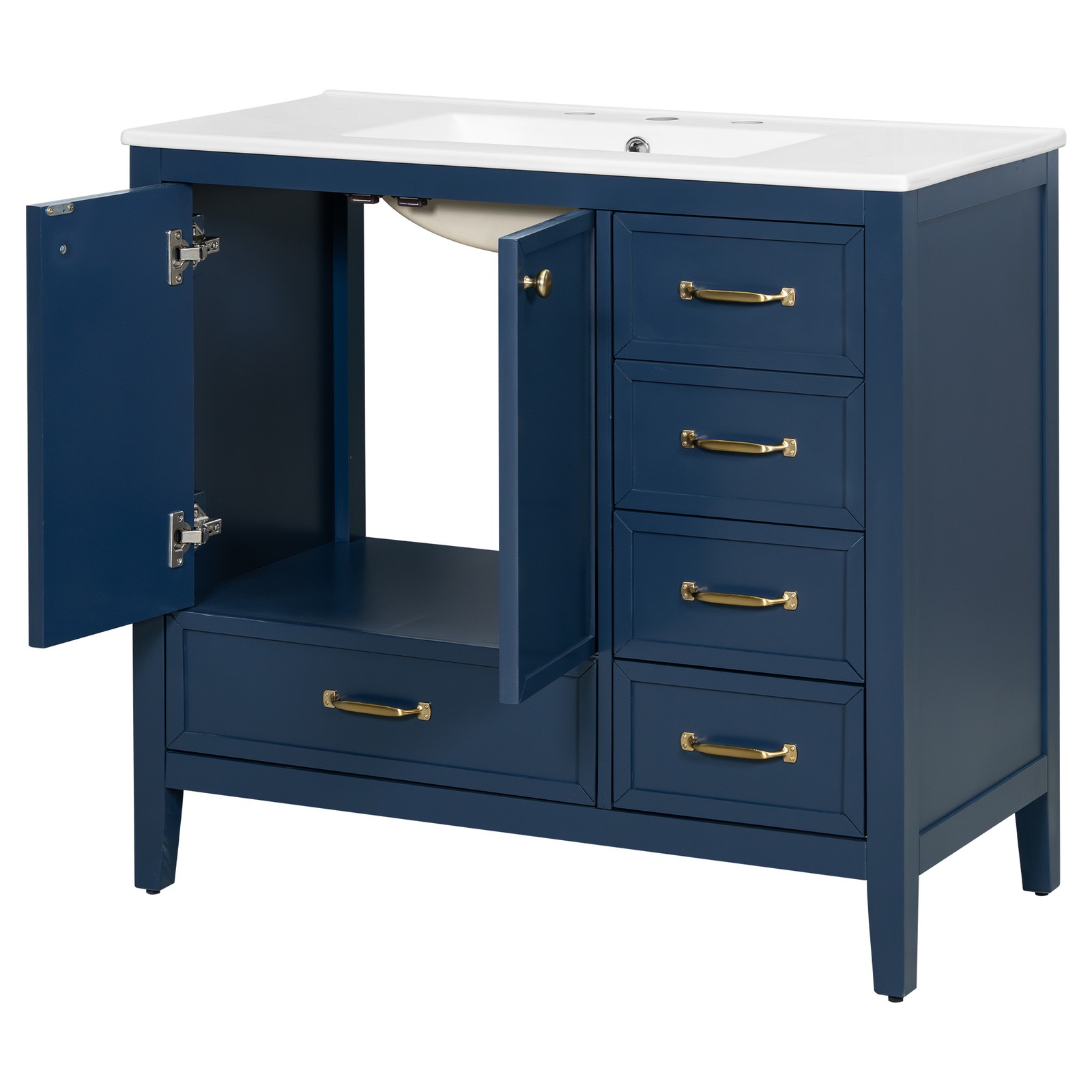 36″ Bathroom Vanity with Ceramic Sink Wood Storage Cabinet w/Soft-Closing Door