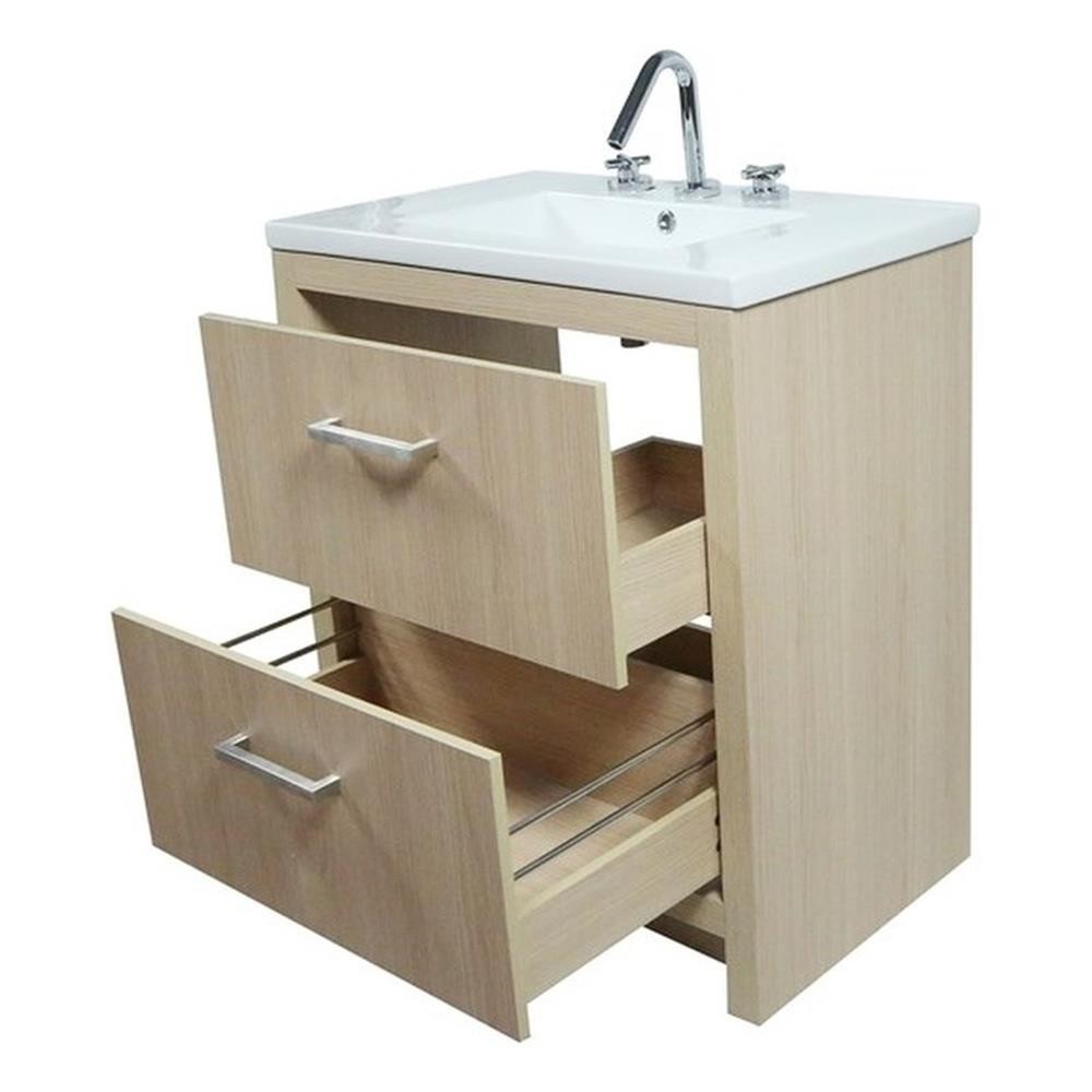 30″ Single Sink Vanity In Neutral Finish with White Ceramic Top
