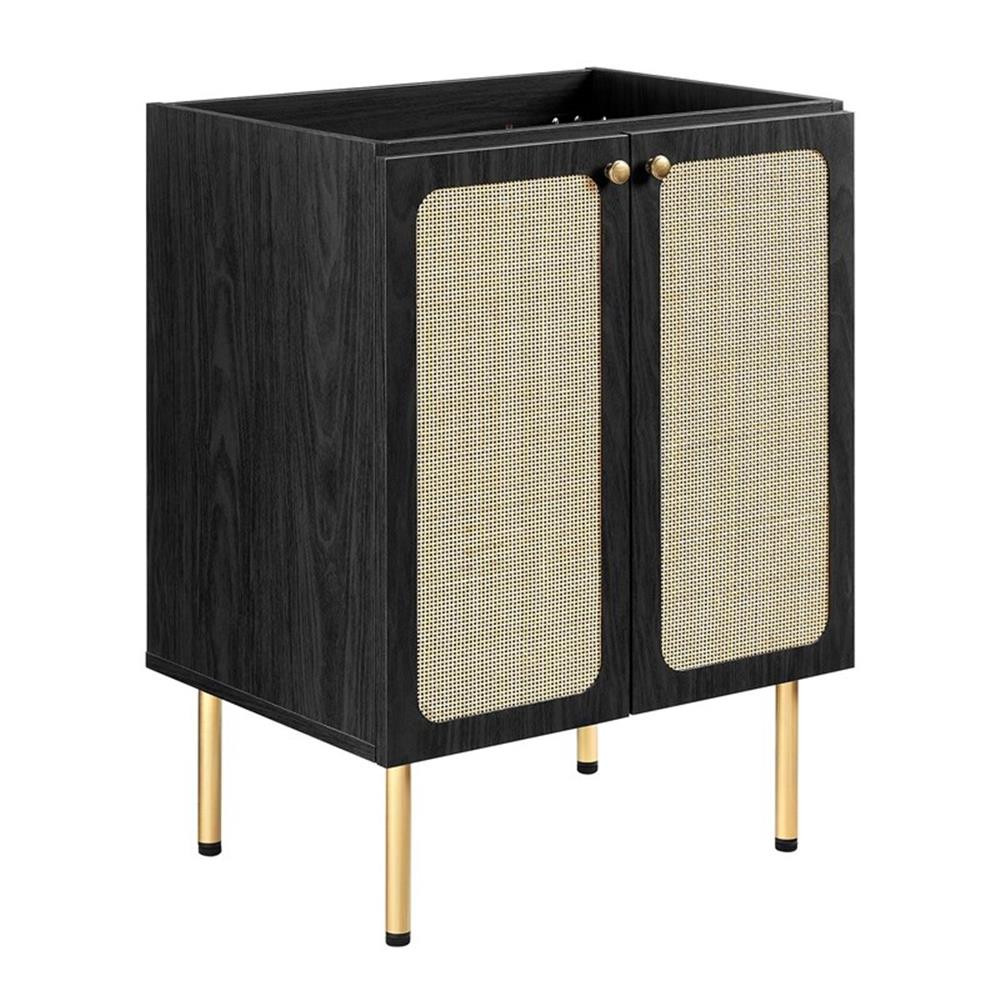 Modway Chaucer 24″ Wood & Rattan Bathroom Vanity in Black/White