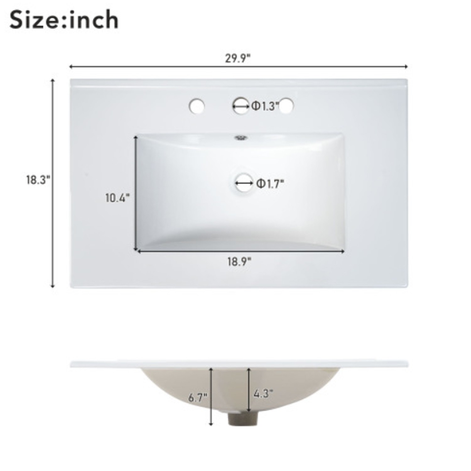 White Durable Build 30″Bathroom Vanity Cabinet Large Practical Vanity With Sink