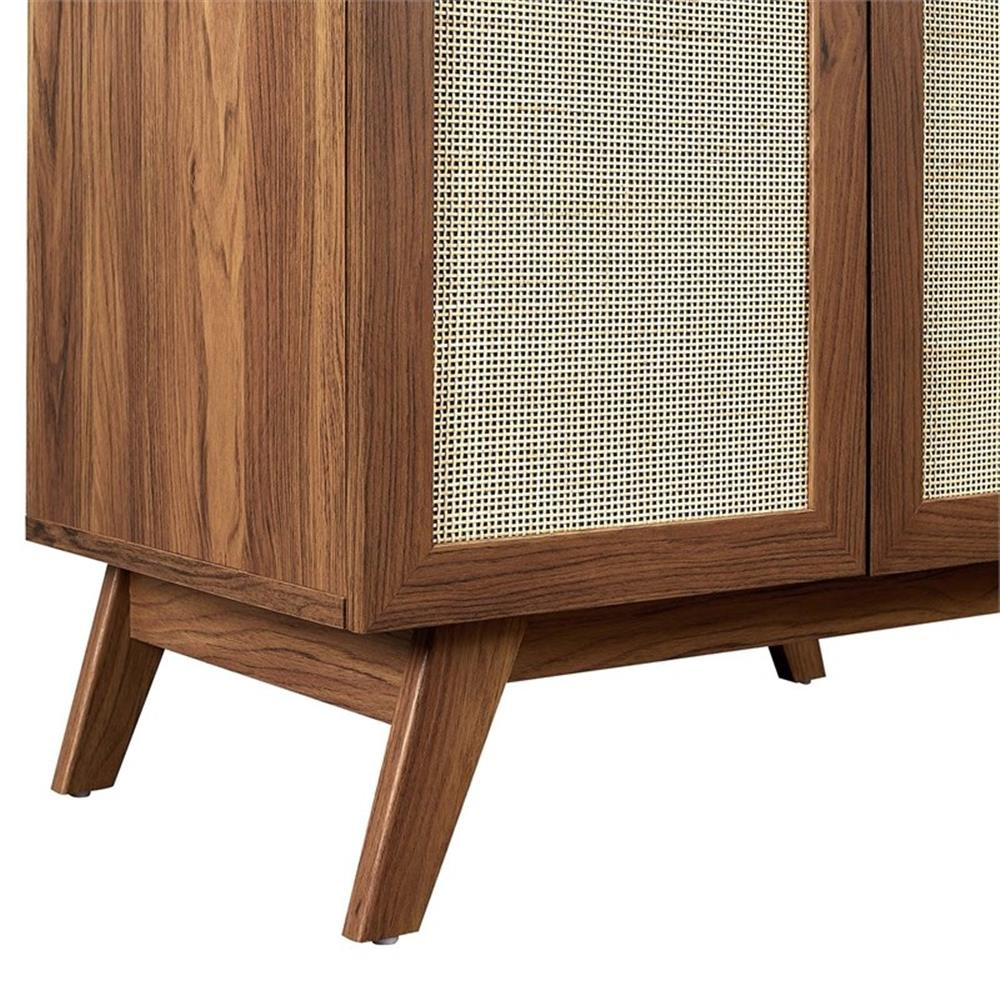 Modway Soma 30″ Modern Wood Bathroom Vanity with Rattan Door in Walnut/White