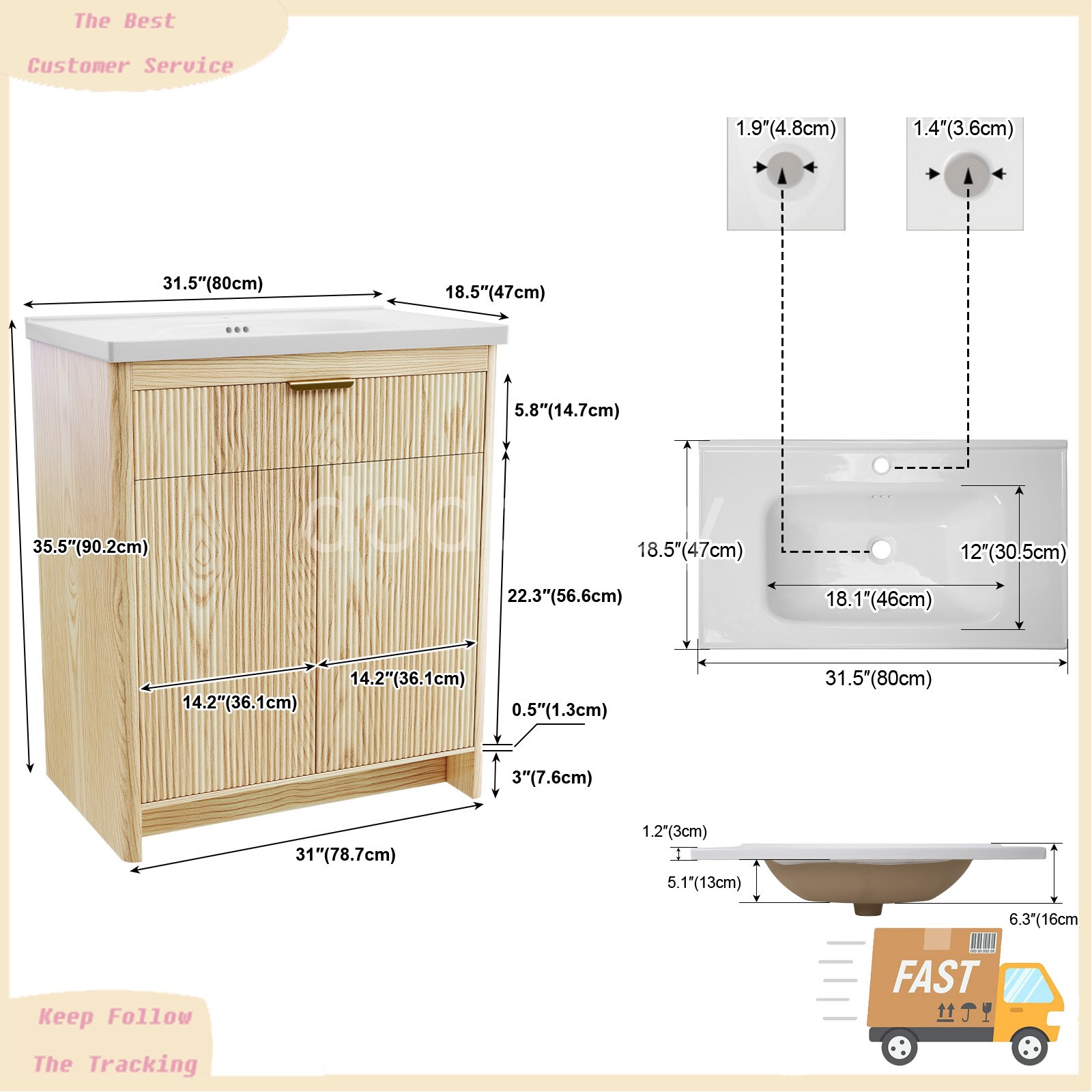31″ Bathroom Vanity with Sink Combo Bathroom Cabinet with Doors and Drawer