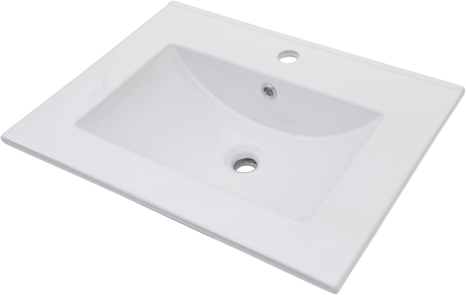 24″ Ceramic Vanity Sink Top, Rectangular Bathroom Vanity Sink Top with Overflow