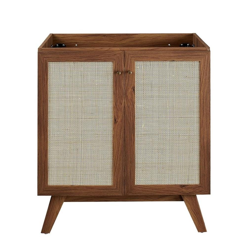 Modway Soma 30″ Modern Wood Bathroom Vanity with Rattan Door in Walnut/White