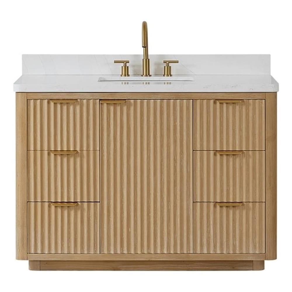 Vinnova Cadiz 48″ Single Bath Vanity – Washed Ash Gray/Lightning White Composite