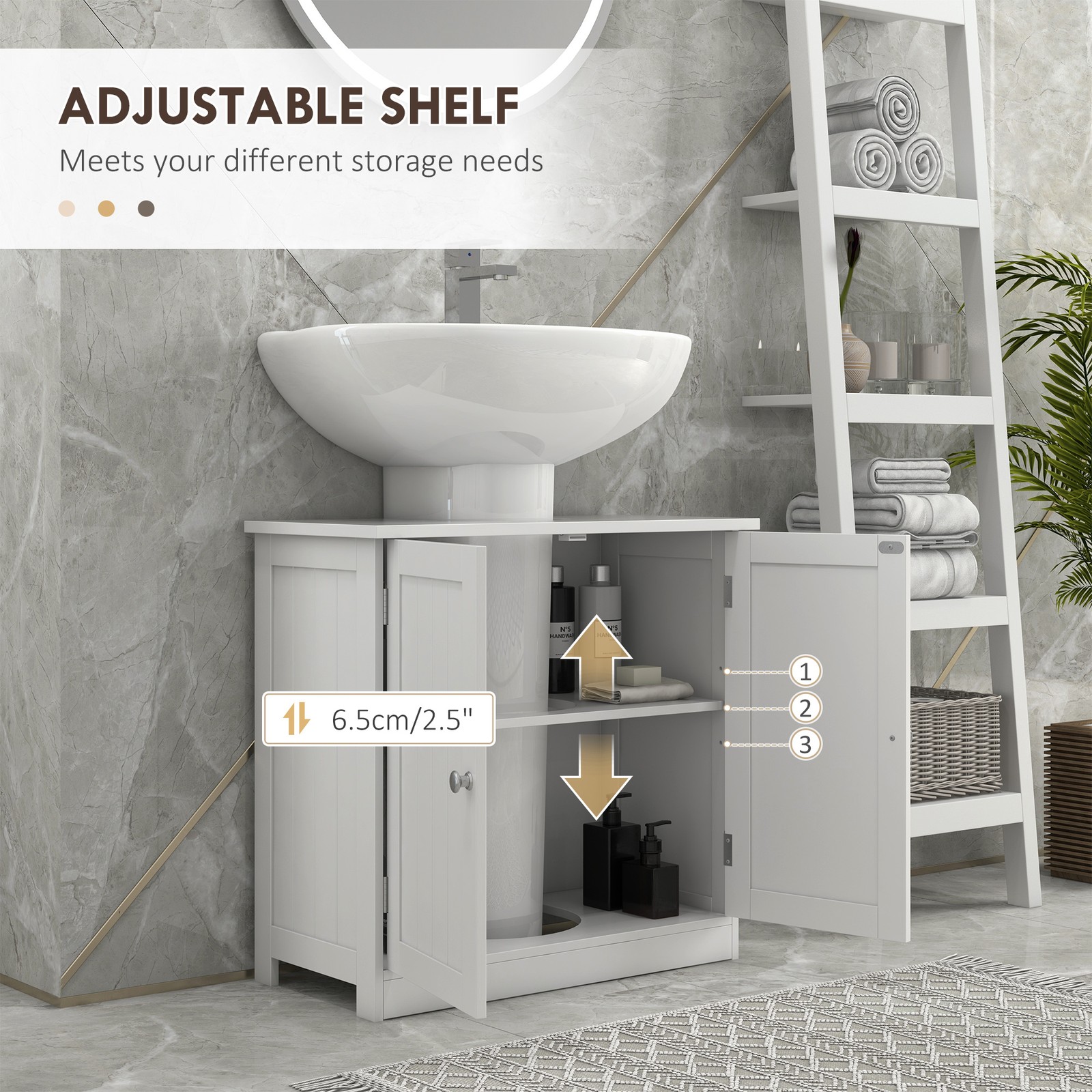 Under Sink Bathroom Cabinet, Pedestal Sink Storage Cabinet with 2 Doors