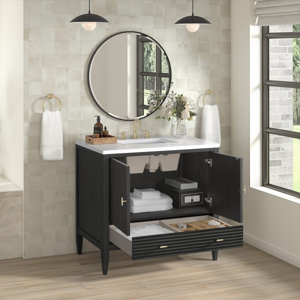 36″ James Martin Myrrin 485-V36-CBO-3WZ Vanity Cabinet White Zeus Silestone Top
