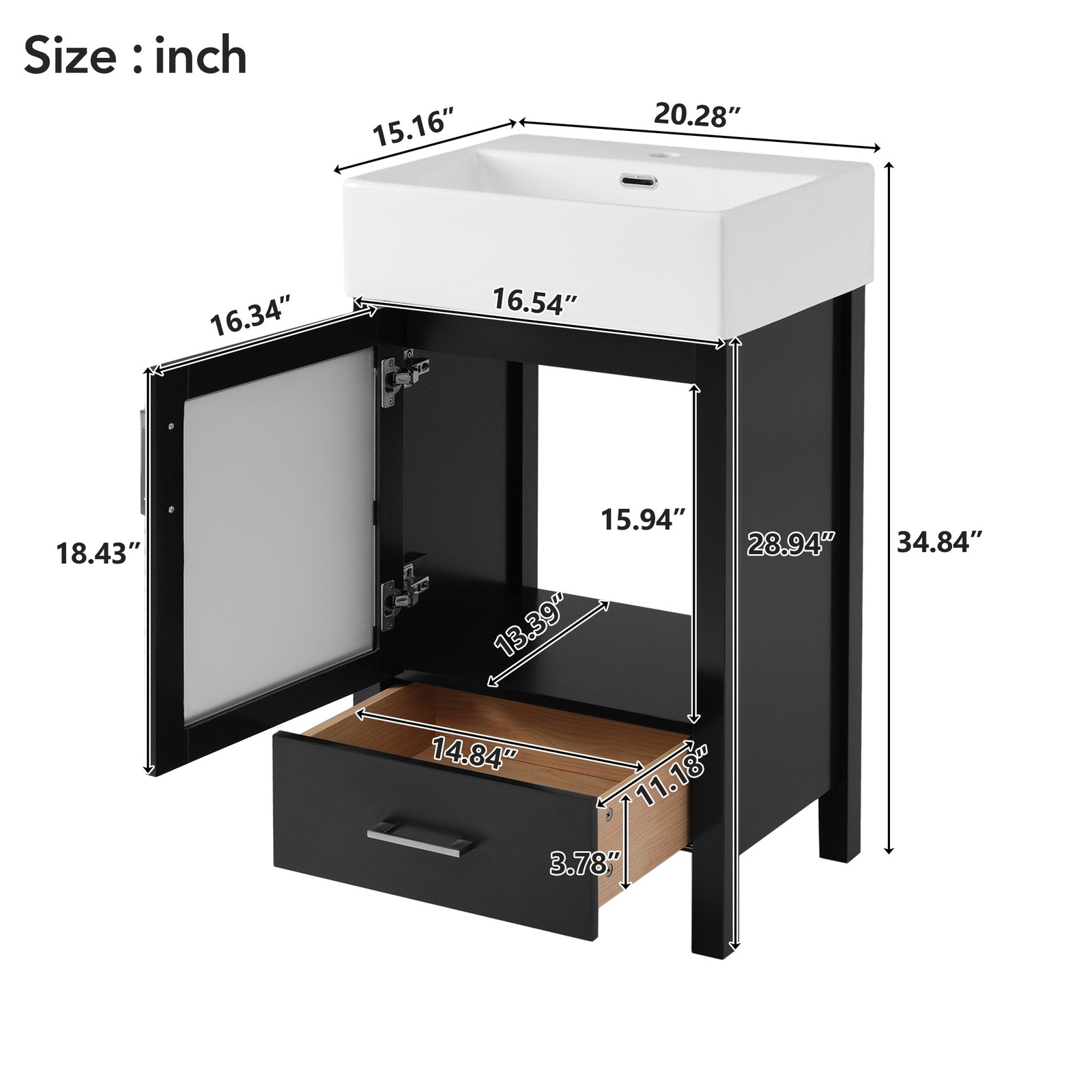 20-Inch Bathroom Vanity with Ceramic Sink and Storage Cabinet