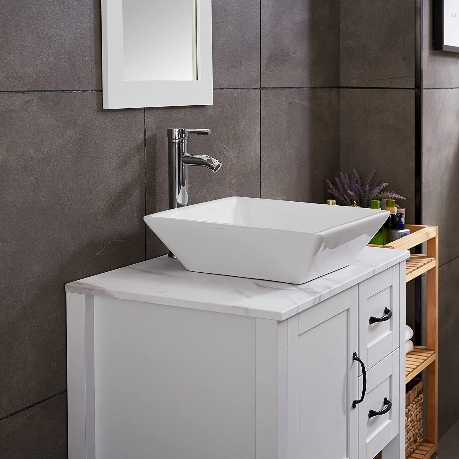 Goodyo 30″ Bathroom Vanity Sink Combo, Modern White Cabinet with Faucet, Mirror