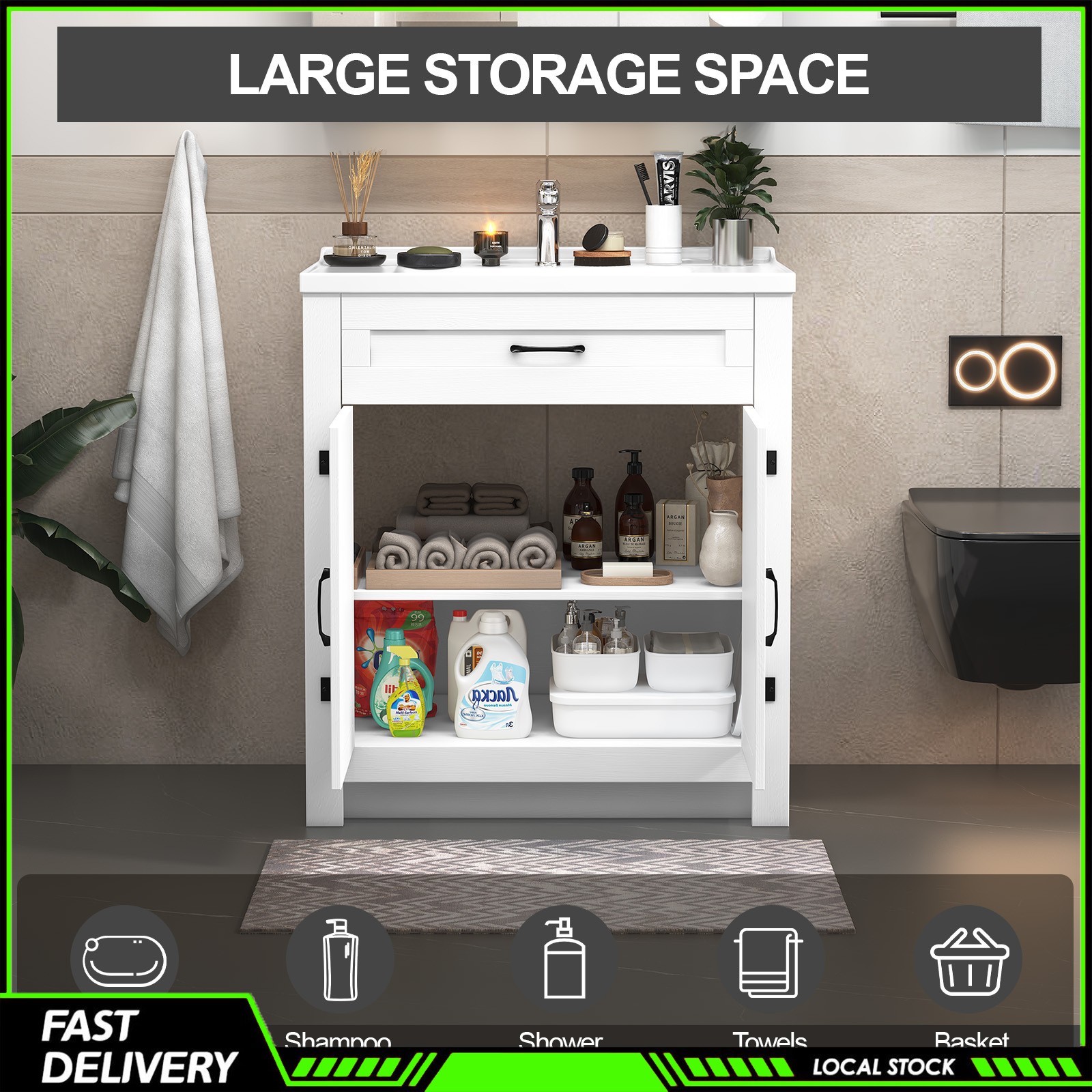 31″ Bathroom Vanity Cabinet with Ceramic Sink Freestanding Storage with Drawer