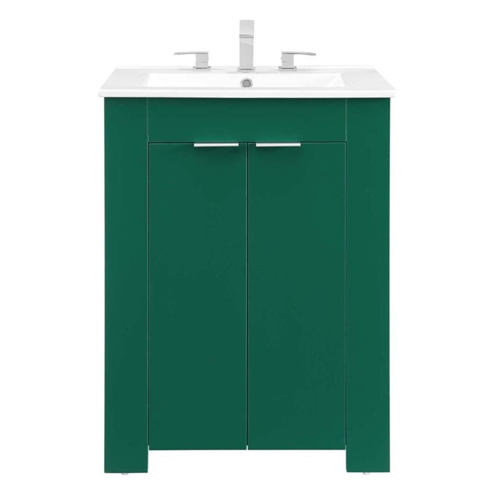 Modway Maybelle Modern Wood/Ceramic Bathroom Vanity in Green/White