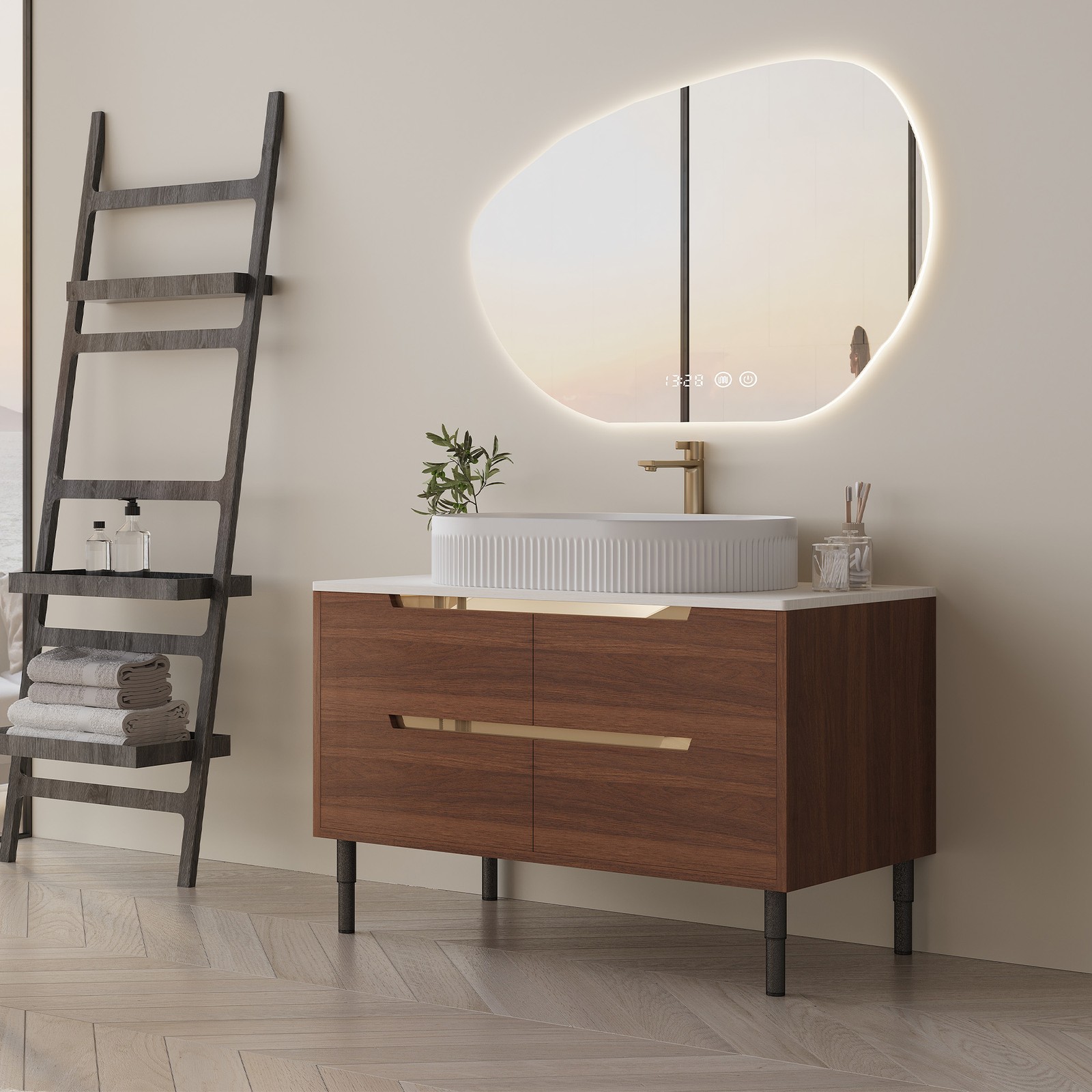 Bathroom Vanity w/Ceramic Integrated Sink, Storage Cabinet w/Soft-Close Drawers