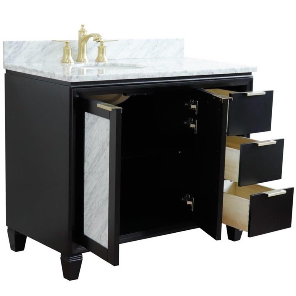 Trento 43″ Solid Wood Vanity with Left Oval Sink in Blue/White Carrara