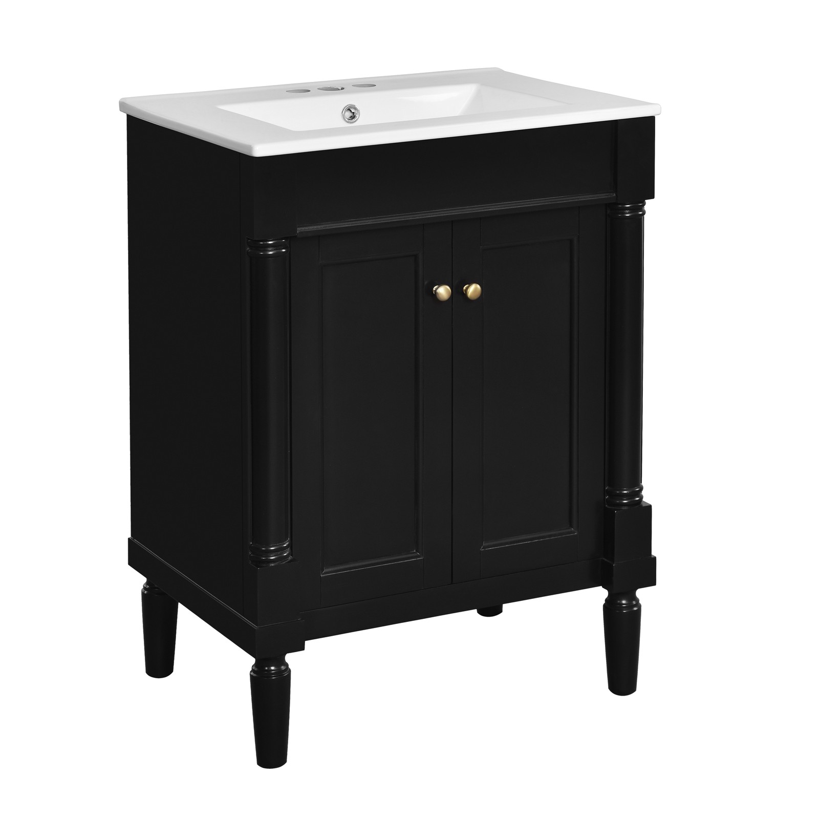 24″ Bathroom Vanity with Sink, Modern 2-Tier Storage Cabinet, Black