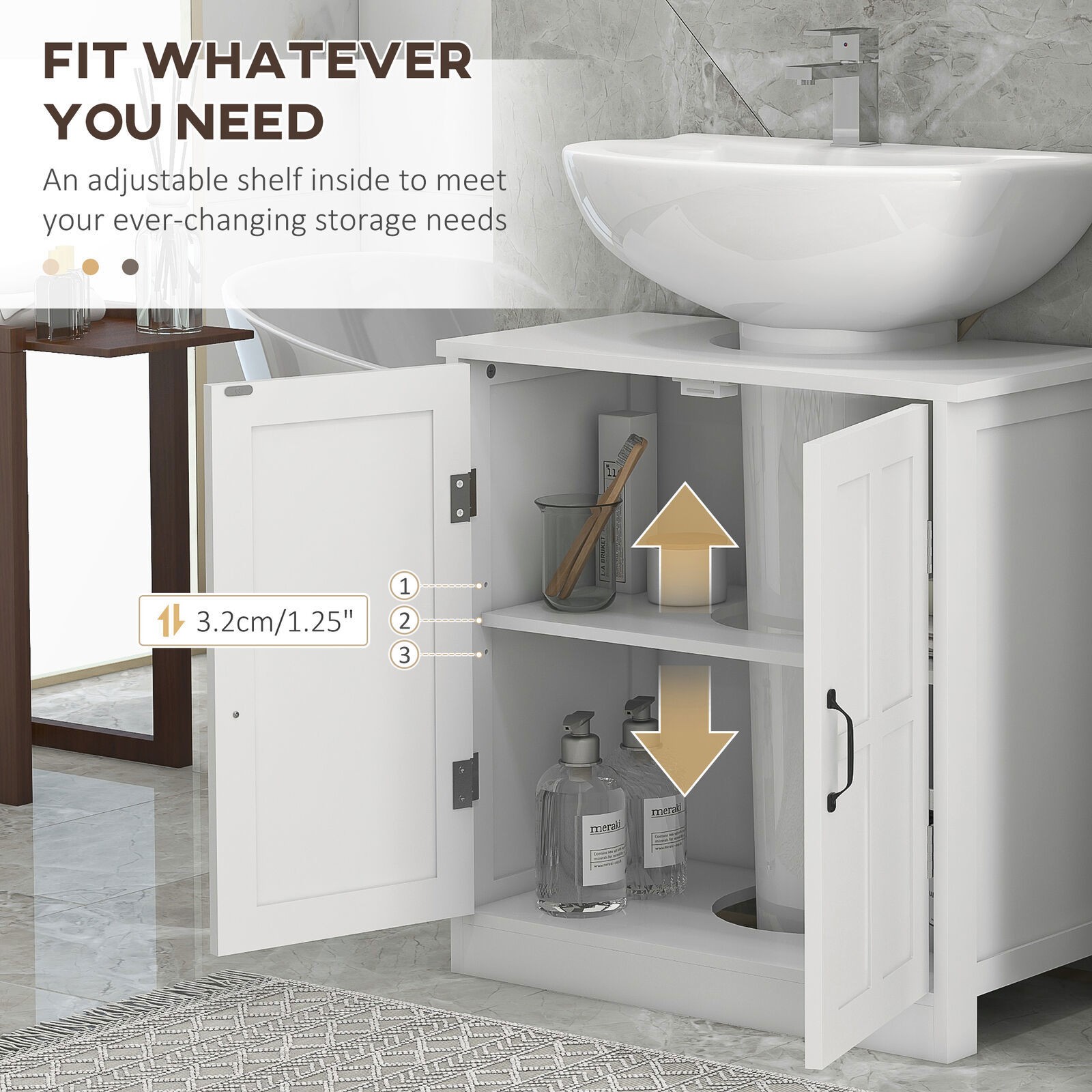 Bathroom Organizer Pedestal Under Sink Storage Cabinet with Adjustable Shelf