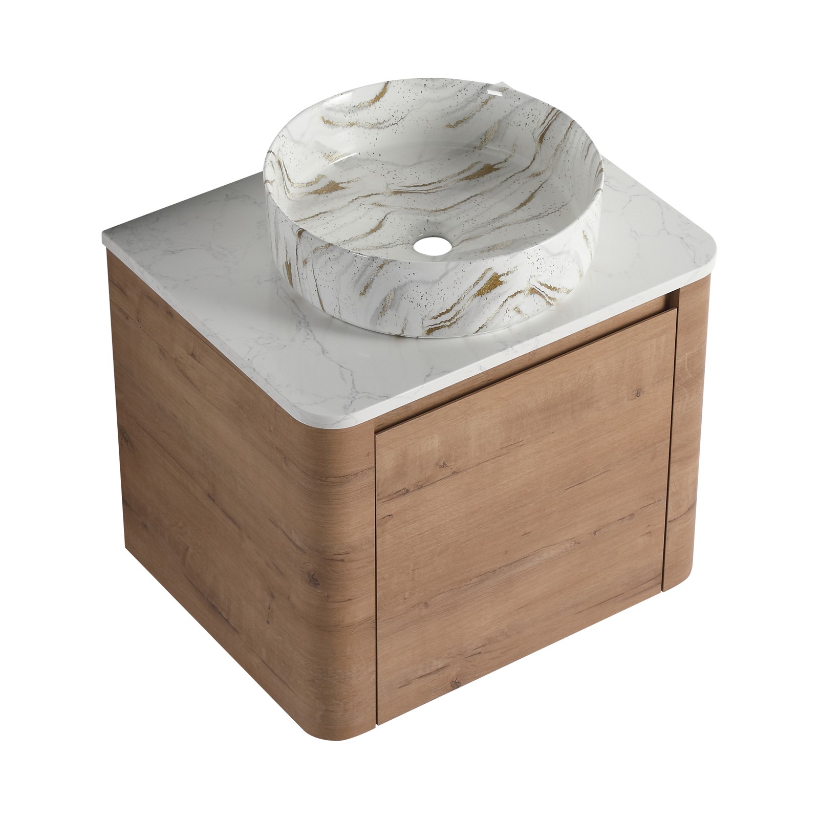 24 in Plywood Wall-Mounted Bathroom Vanity With Ceramic Vessel Sink Counter Top