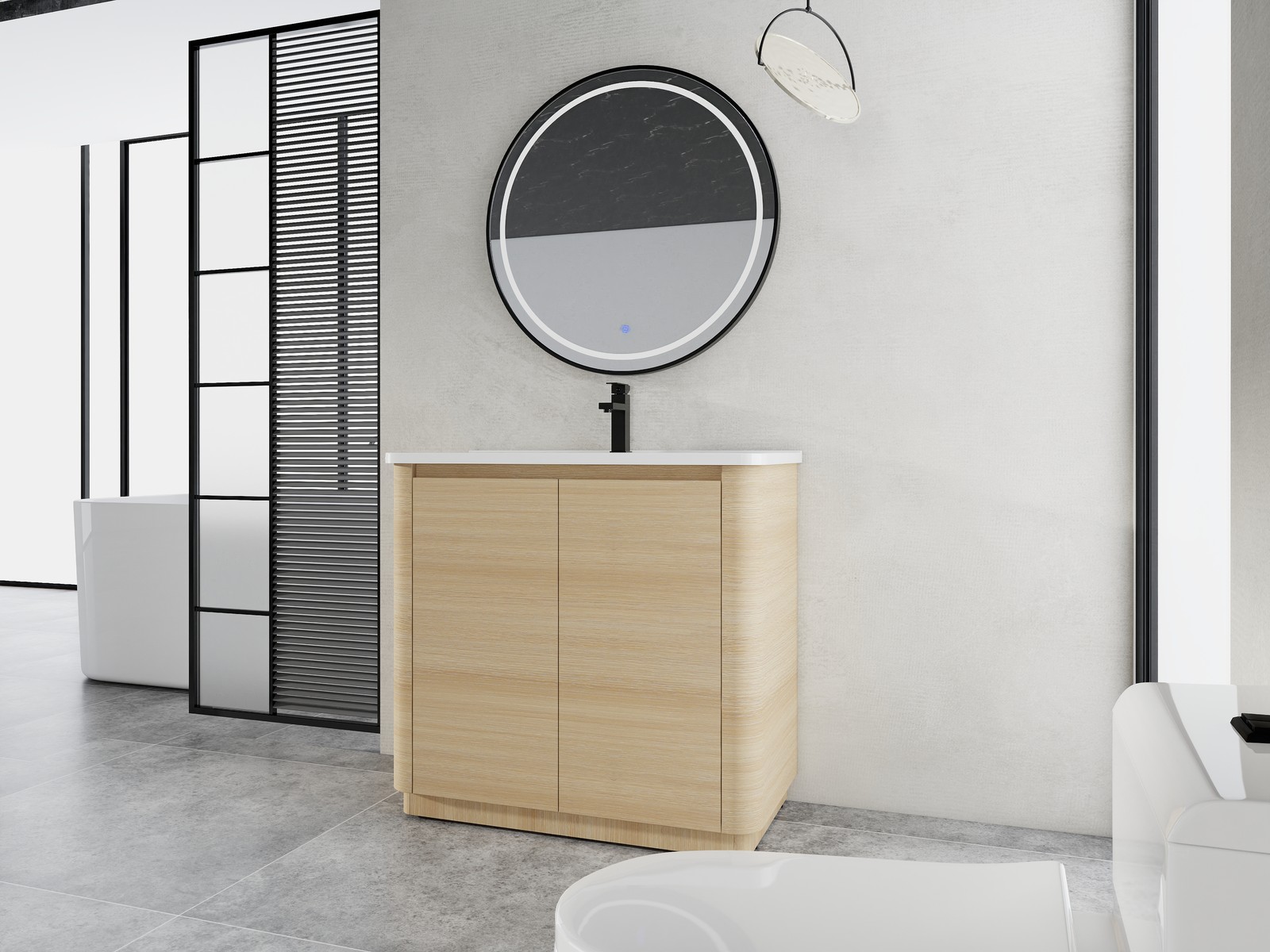 36” Plywood Freestanding Bathroom Vanity W/White Ceramic Sink 2 Doors Oak Color