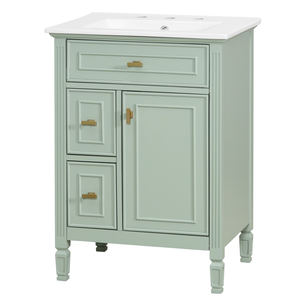 24In Bathroom Vanity with Sink Solid Wood and MDF Cabinet with One Flip Drawer