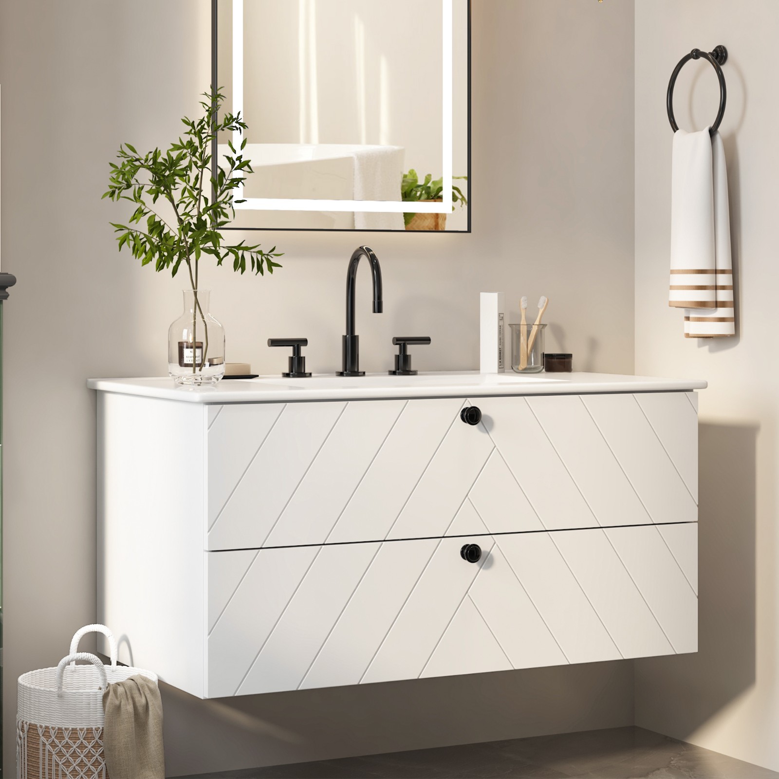Floating Vanity with Sink Bathroom Vanities Cabinet with 2 Large Storage Drawers