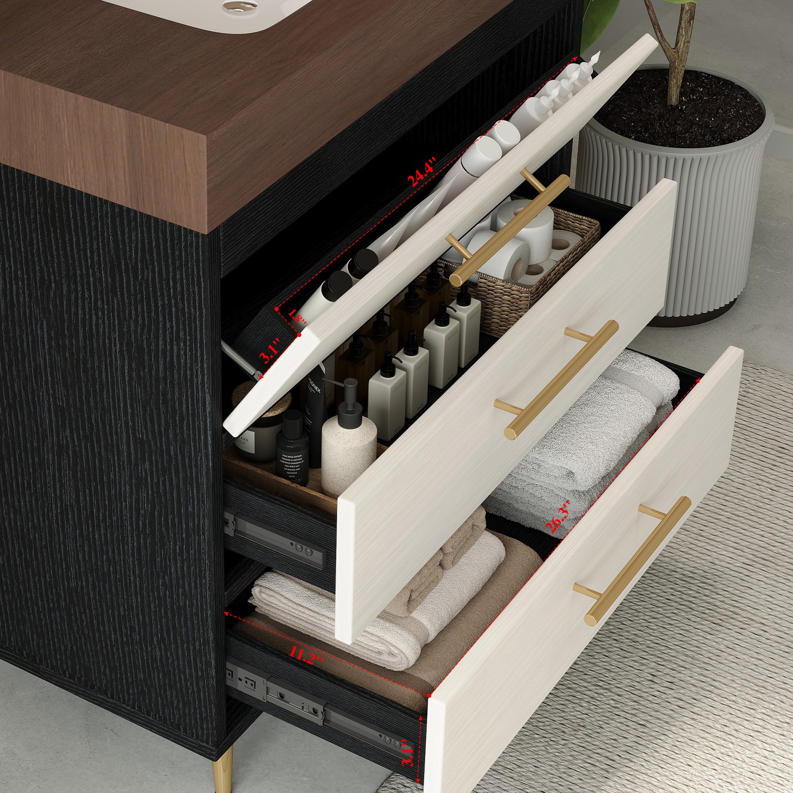 Modern Bathroom Vanity with Sintered Stone Top & Ceramic Sink