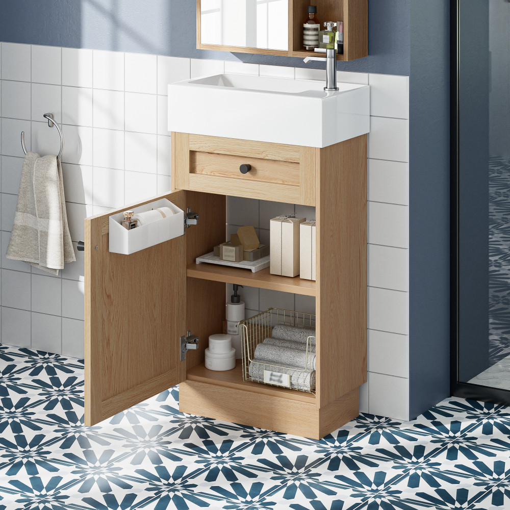 18.5 Inch Rustic Bathroom Vanity MDF Cabinet Reversible Resin Sink Adjustable