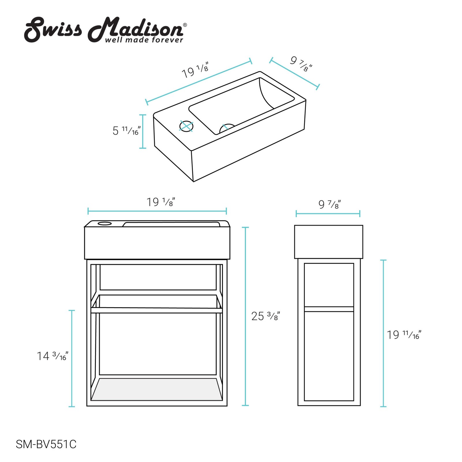 Swiss Madison SM-BV551 Pierre 20″ Wall Mounted Console Sink Set – Gold
