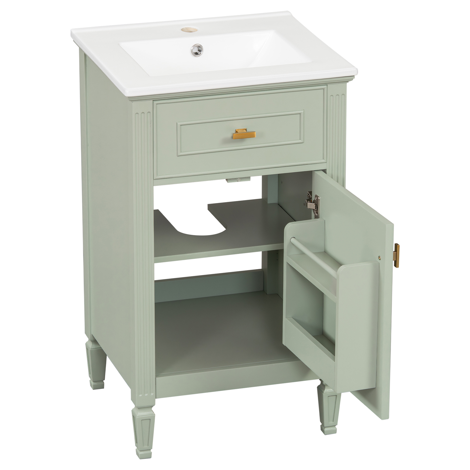 20″ Bathroom Vanity w/Ceramic Sink Modern Storage Cabinet w/Adjustable Shelf