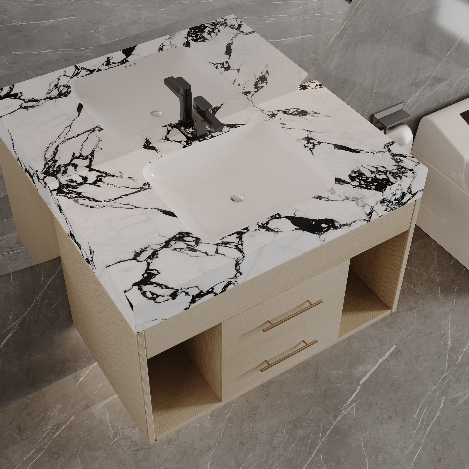 Modern Floating Bathroom Vanity with Ceramic Sink Wall-Mounted Storage Cabinet