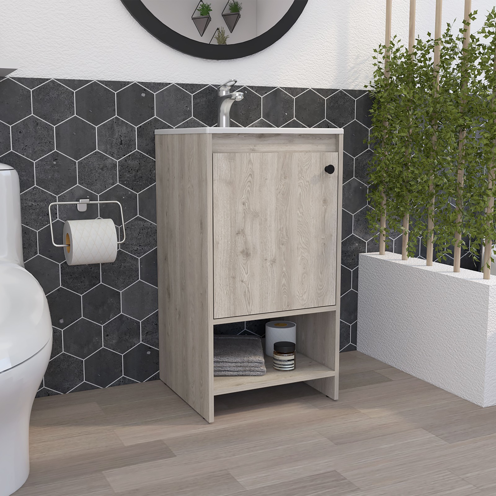 Malibu Single Sink Bathroom Vanity Combo, 45″W, Light Gray
