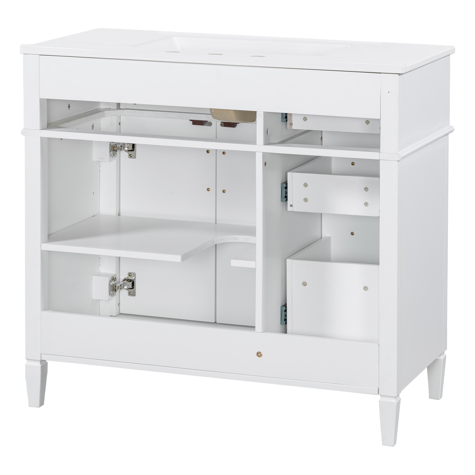 Bathroom Vanity w/Ceramic Sink,Wood Storage Cabinet w/Drawers &Adjustable Shelf