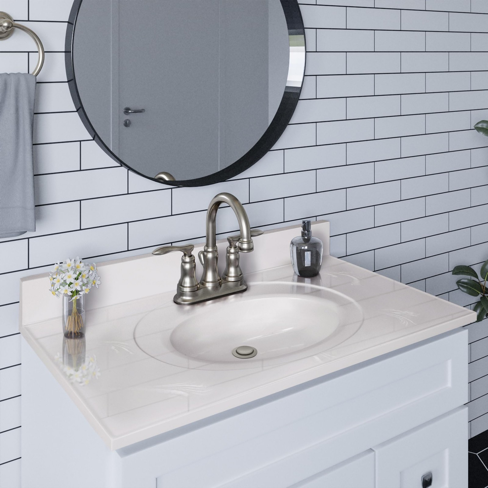 Cultured Marble White on White Vanity Top 37 Inch x 22 Inch