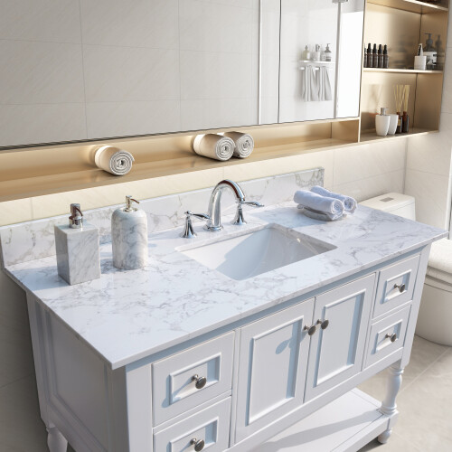 43×22″ bathroom stone vanity top white w/ rectangle undermount ceramic sink VNF
