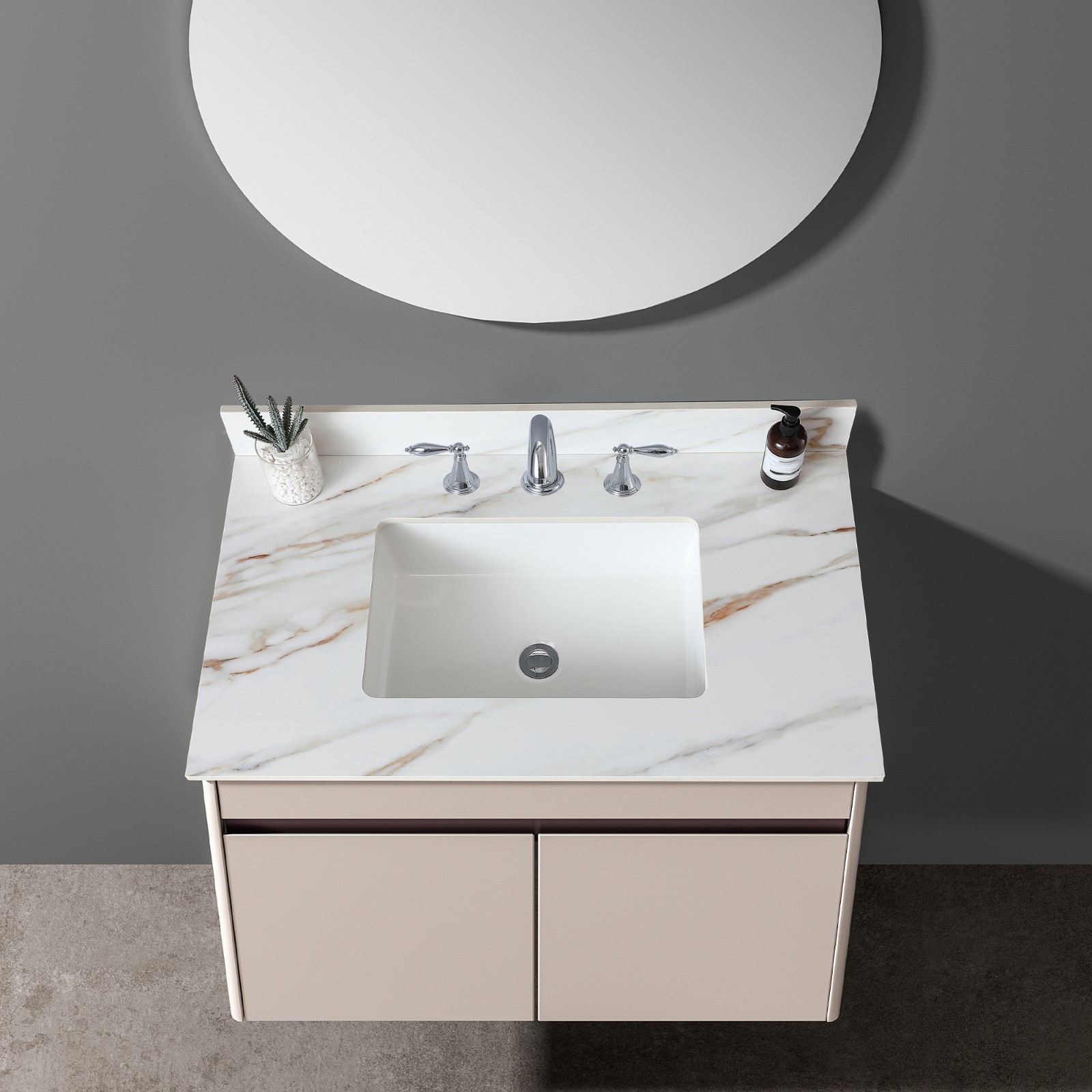 37″ Marble Vanity Top with Undermount Sink & Backsplash Carrara White