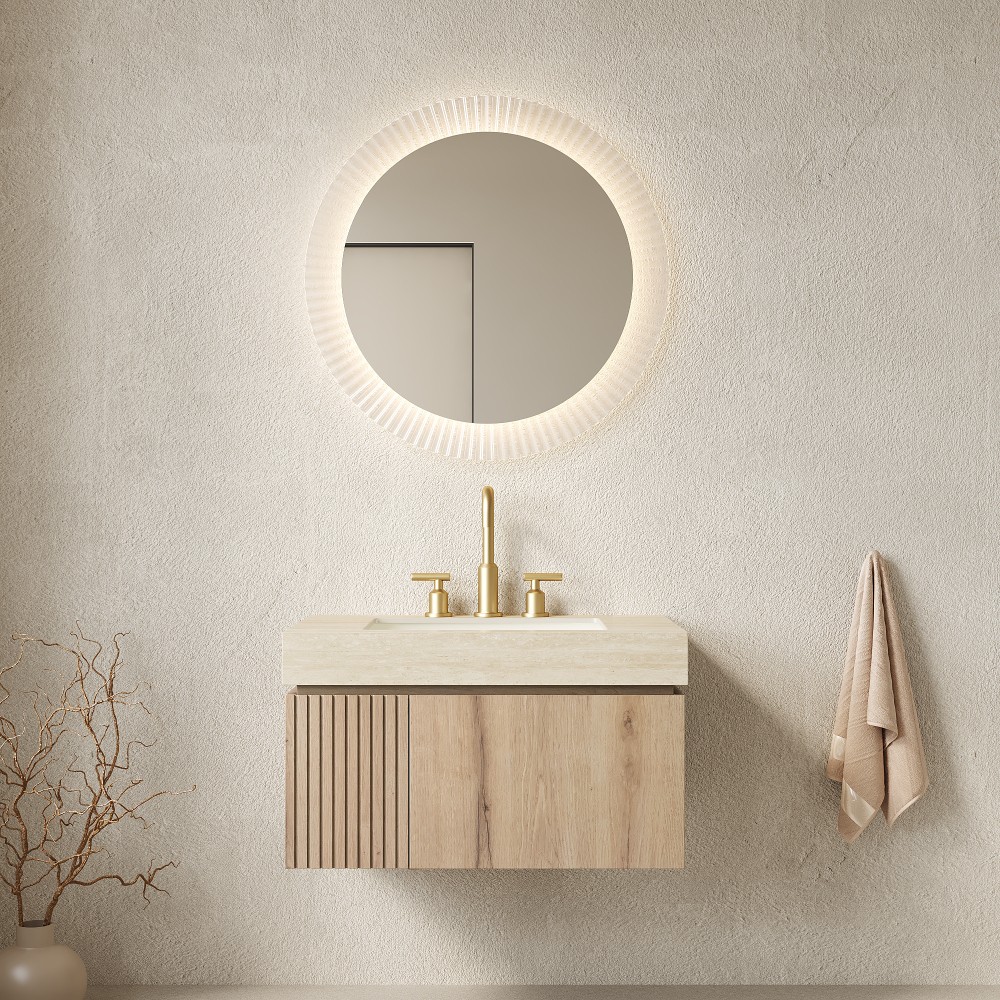 Floating Bathroom Vanity with Sink, Cabinet, Ceramic Basin & Stone Top