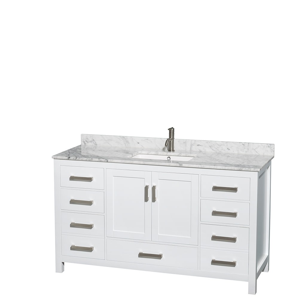 Wyndham Collection WCS141460SUNSMED Sheffield 60″ – White / White Carrara Marble