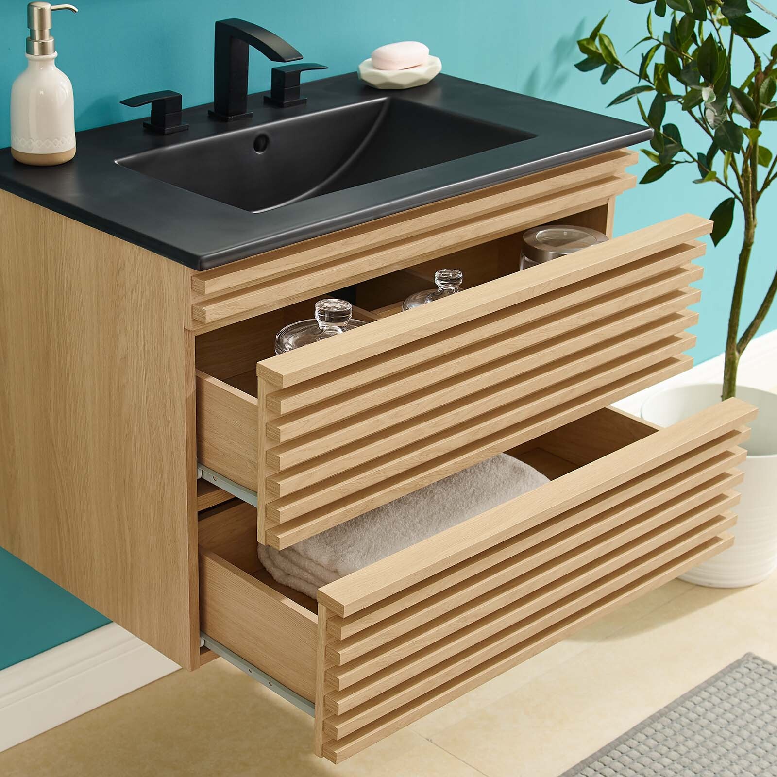Modway Render 30″ Wall-Mount Bathroom Vanity in Oak Black