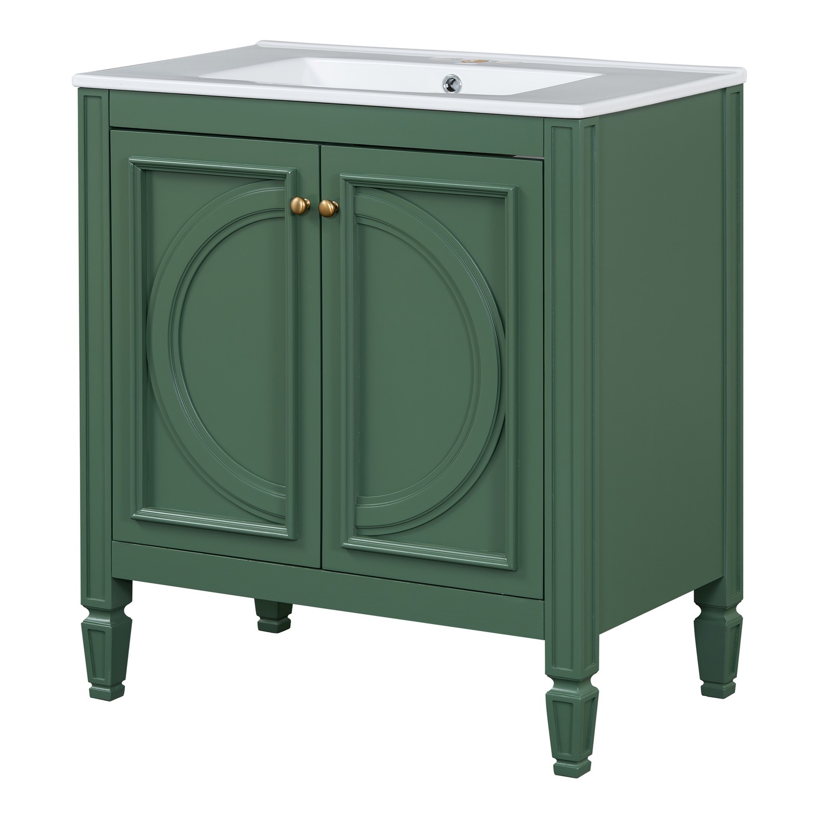 30″ Bathroom Vanity with Ceramic Sink, Two Doors & Drawer, Green