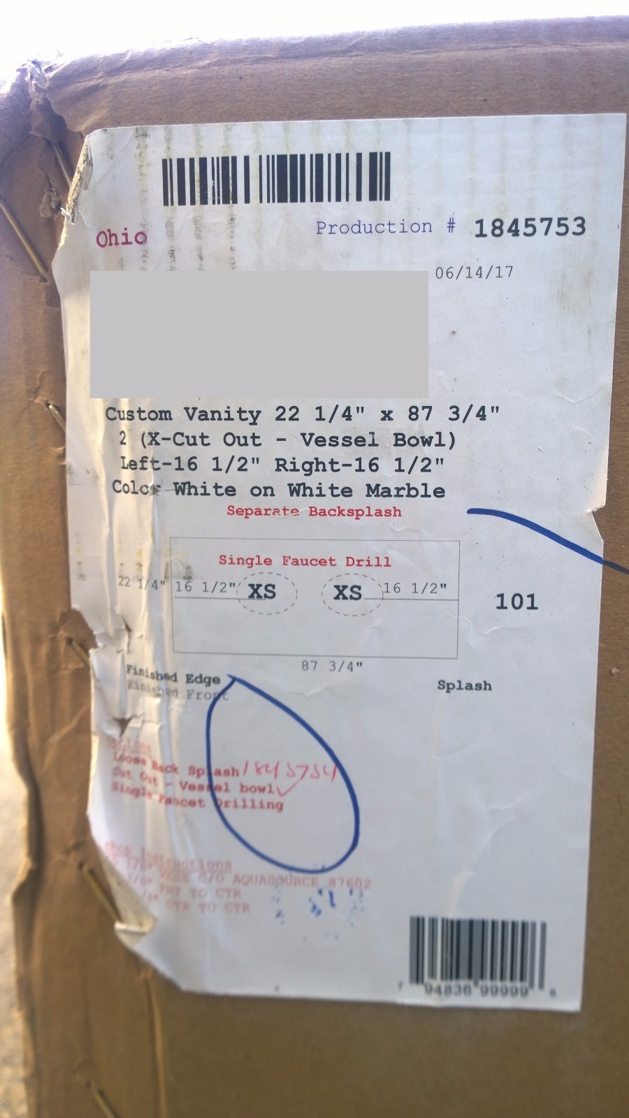 NIB Premium White CULTURED MARBLE VANITY TOP for Double Vessel Sinks 88″ x 22″