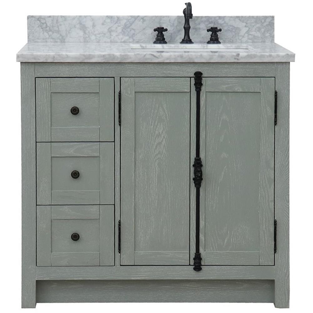 Plantation Solid Wood Vanity with Right Rectangle Sink in Ash/White