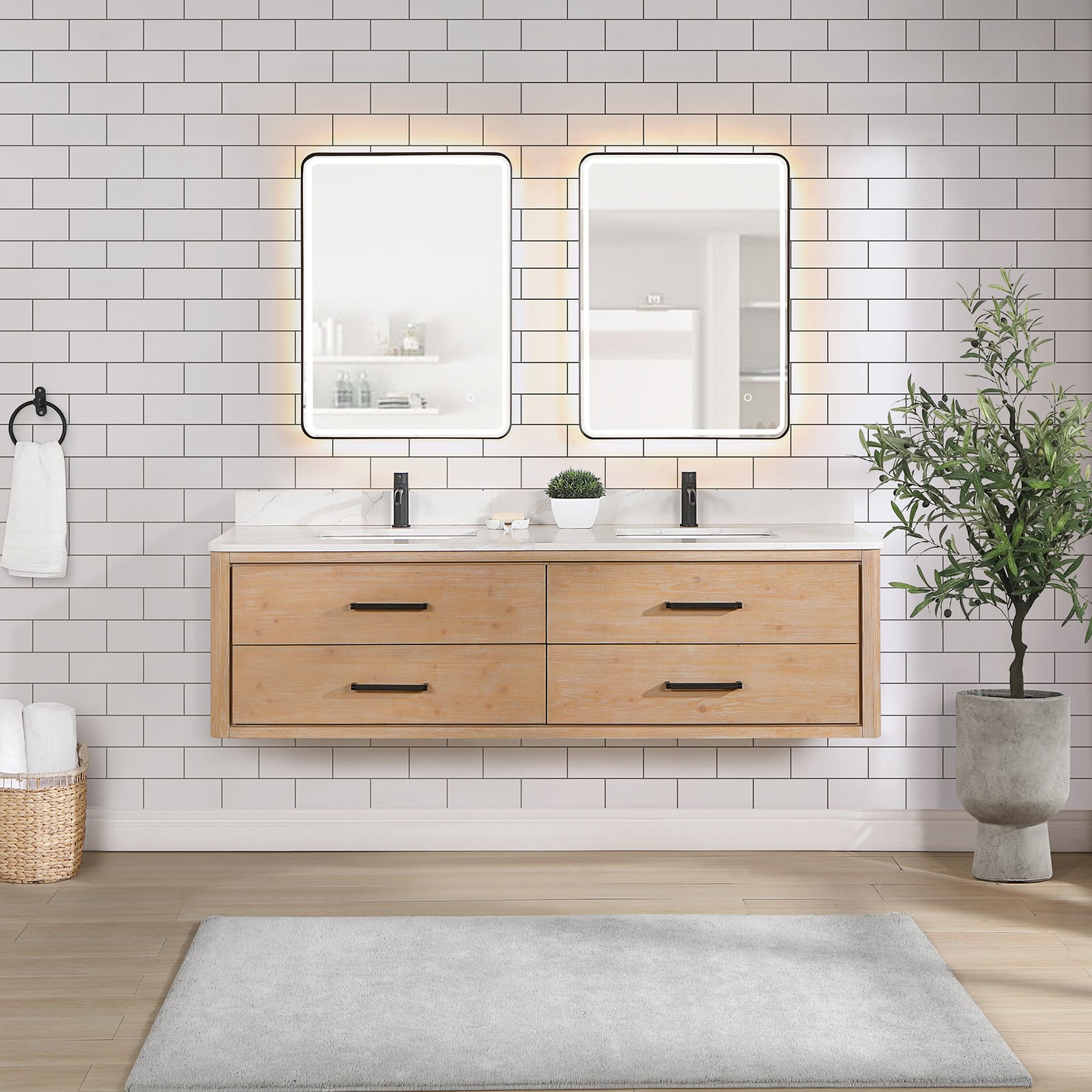 Miseno MV-NM-706672 Cristo 72″ Wall Mounted Double Basin Vanity – Fir Wood Brown