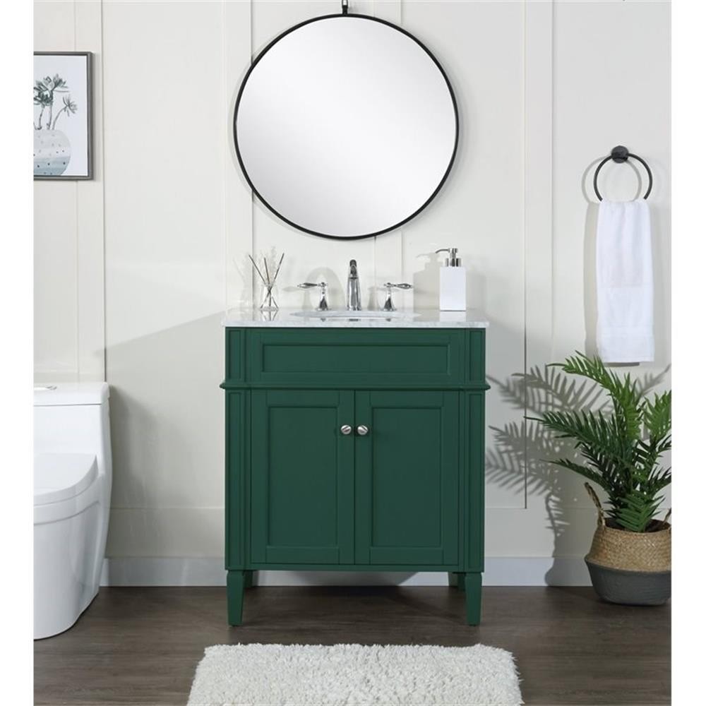 Elegant Decor Park Avenue 30″ Metal MDF Marble Single Bathroom Vanity in Green